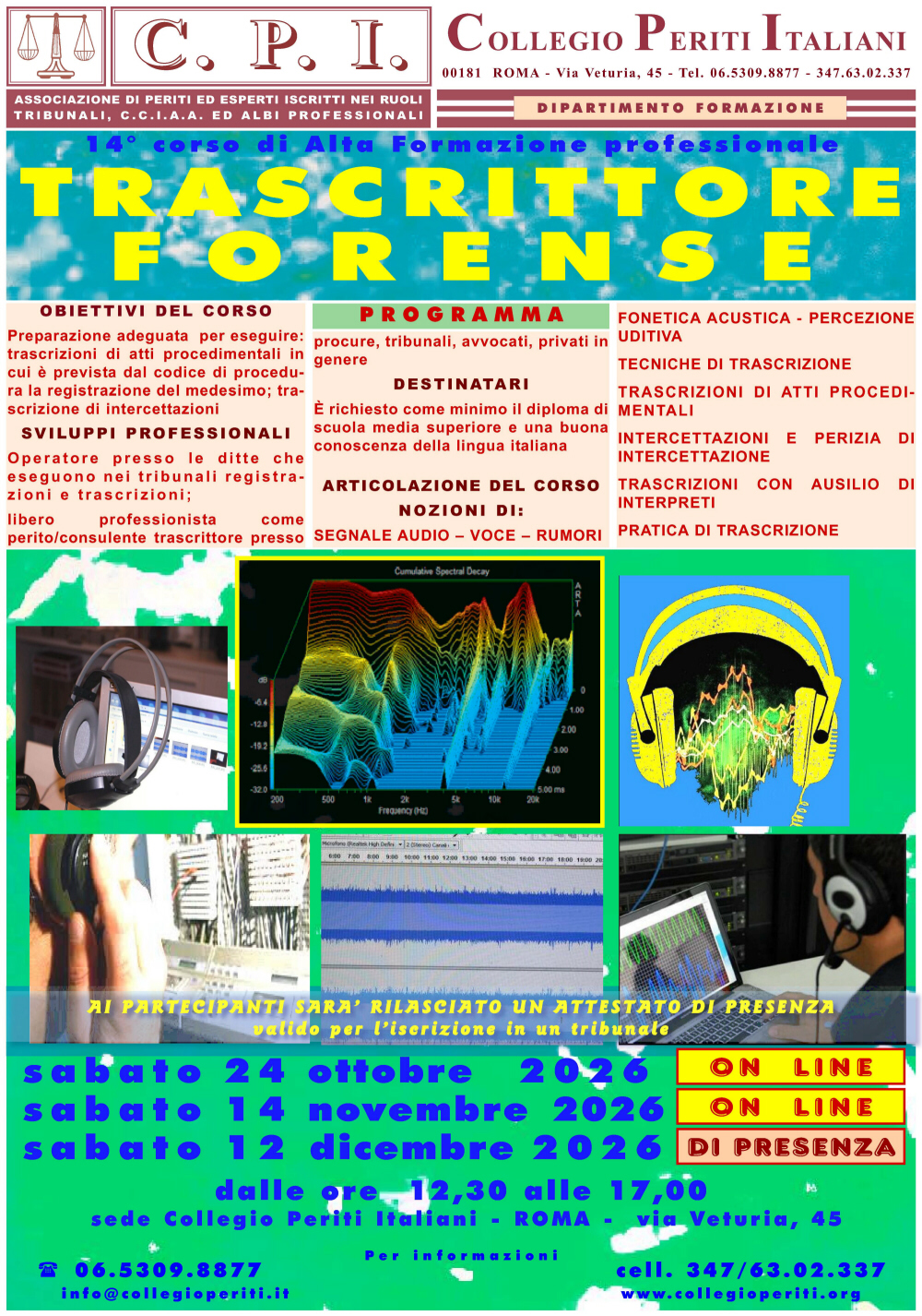 14° corso ON LINE-TRASCRITTORI FORENSI-24 ottobre 2026 ore 12,30-17,00